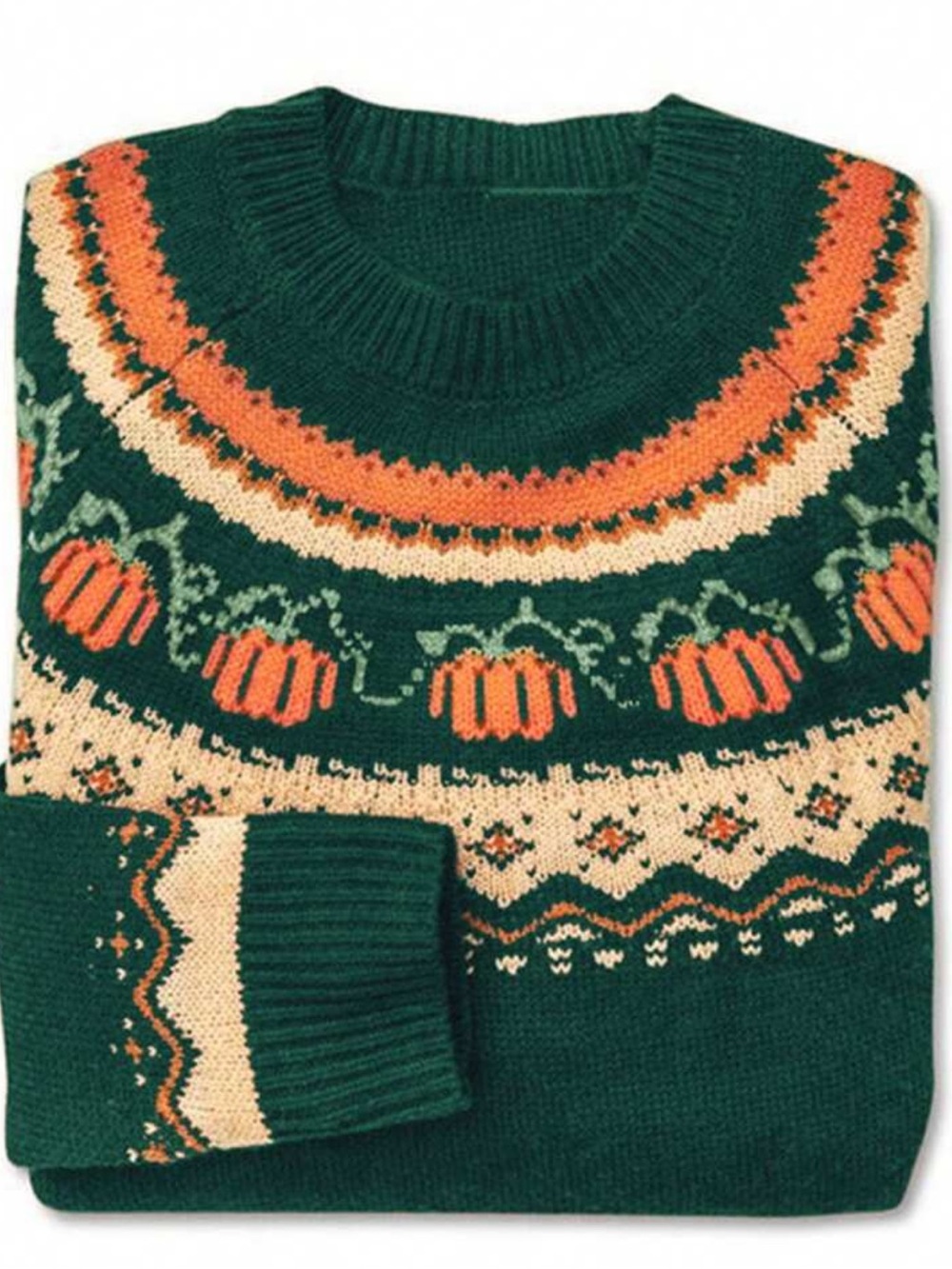 DARK Green Fair Isle Pumpkin Sweater - Women's Cozy Knit Pullover
